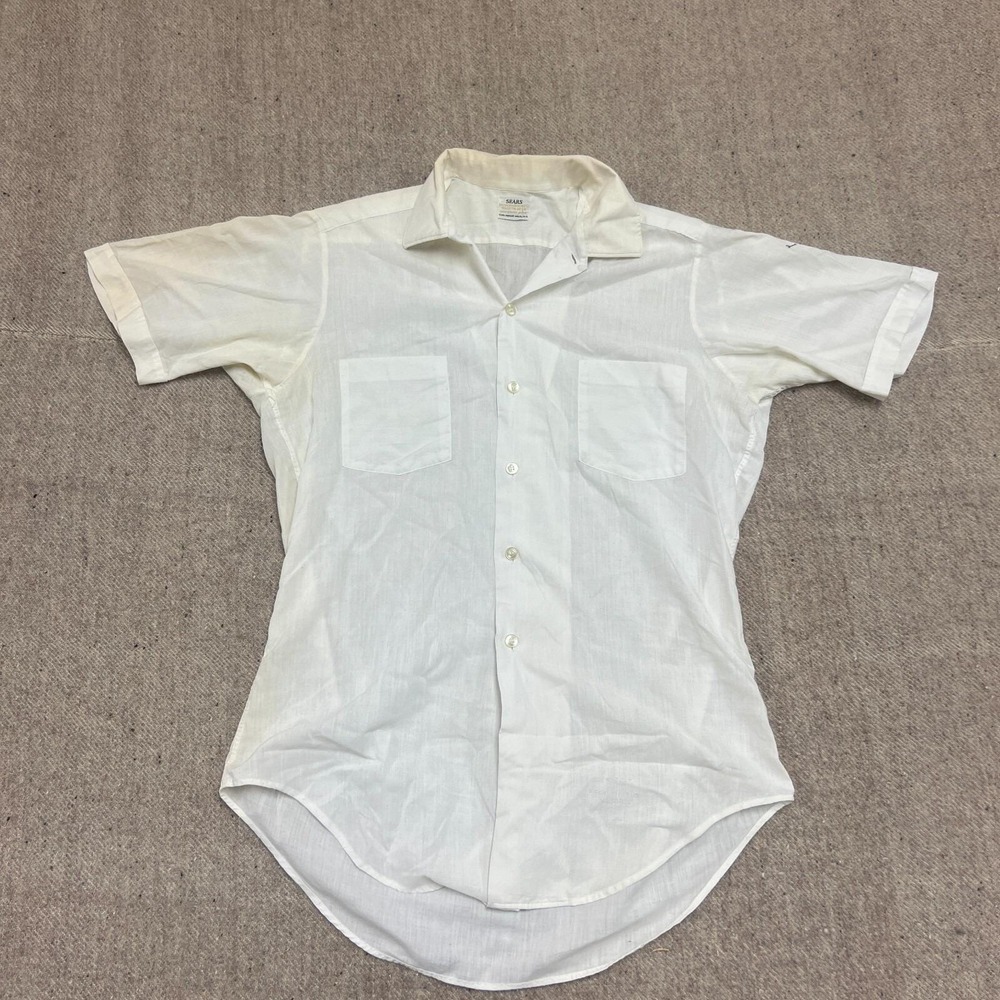 Vintage Sears Button Up Shirt Mens Medium White 1950s Short Sleeve USA